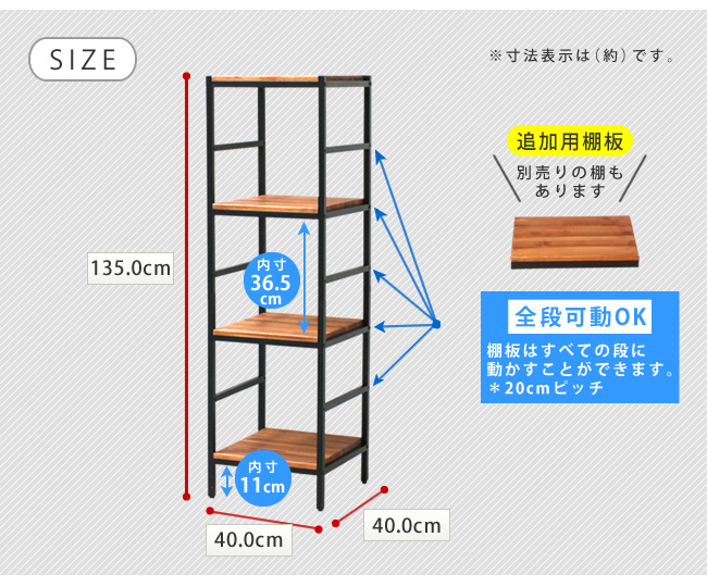 ブリックラックシリーズ4段 40×40×135 PRU-4040135