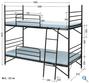 スチール2段ベッド IBS-203の詳細図