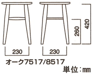 オーク 7517 スツールの詳細図