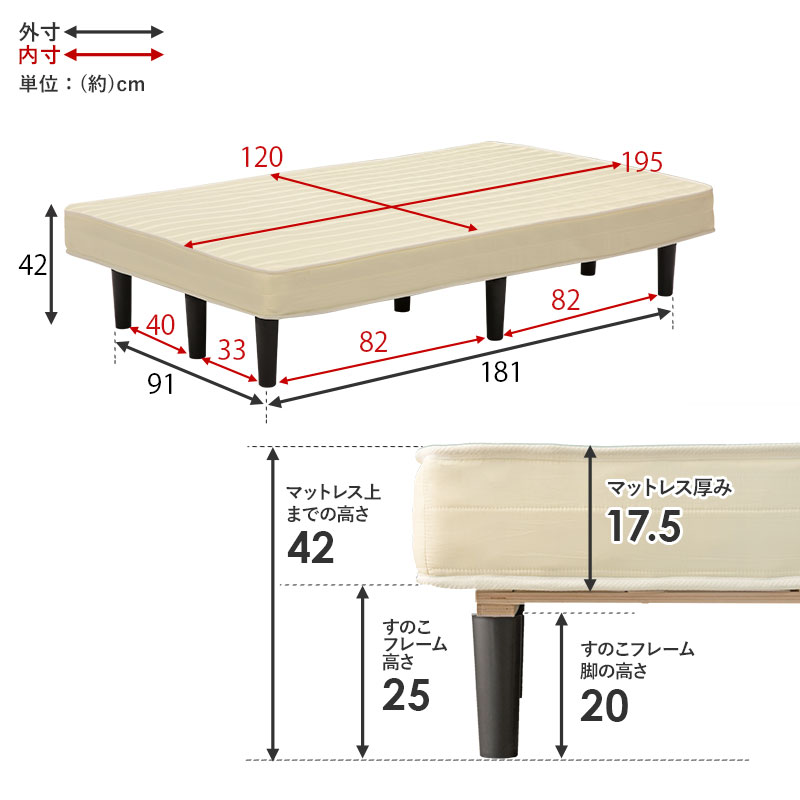 ボンネルコイルマットレス すのこベッド セミダブル KMB-3105SD 床下20cm