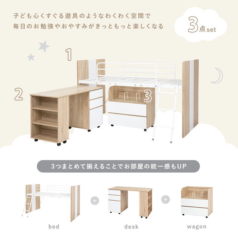 システムベッド 3点セット ロフトベッド デスク ワゴン RB-1620S シングルベッドを激安で販売する京都の村田家具