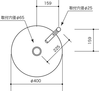 信楽シンプルボウルS40-Wに、立水栓 Y5075H-2T-13 単水栓を取付け時の詳細図