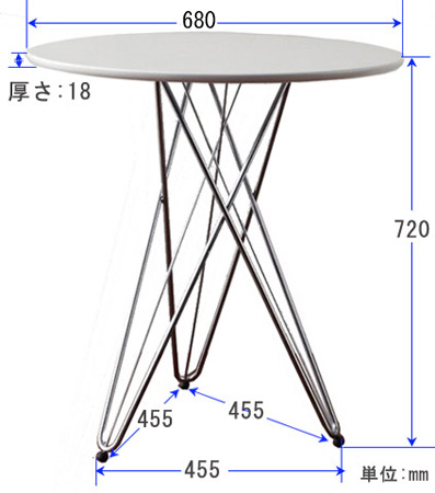 ワイヤーレッグテーブルの詳細図