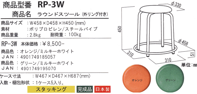 ラウンドスツール(内リング付) RP-3W(OR・GR)の詳細図