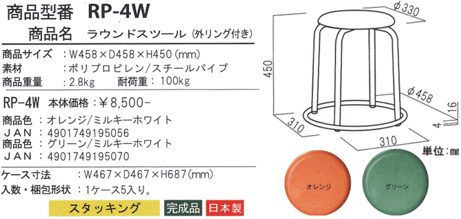 ラウンドスツール(外リング付)RP-4W(OR・GR)の詳細図