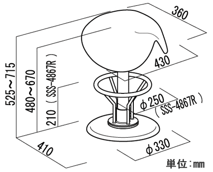 鞍馬チェア(足置きなし)SSS-4867の詳細図