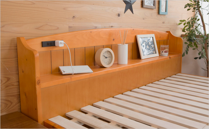 高さ3段階調整 コンセント・棚付き 天然木パイン材すのこベッド LS-102