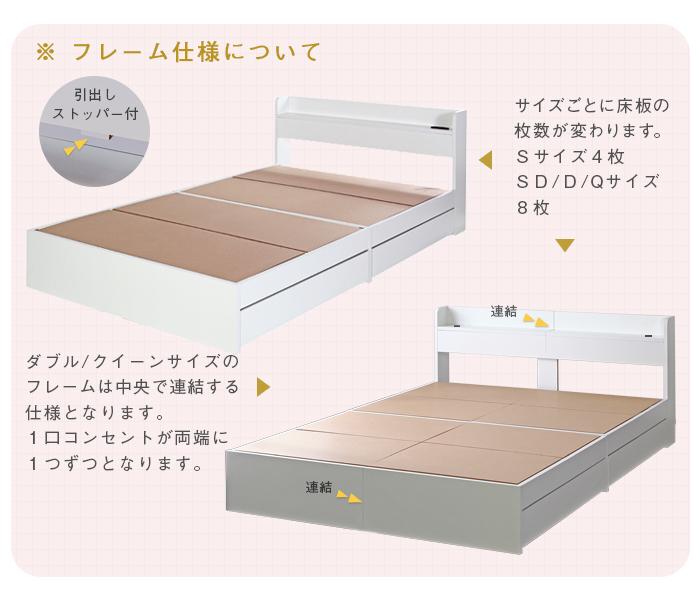 RUES ルース ベッドフレーム クイーン 棚付 コンセント付 引出し収納付 cy44116