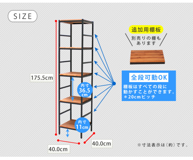 ブリックラックシリーズ5段 40×40×175 PRU-4040175