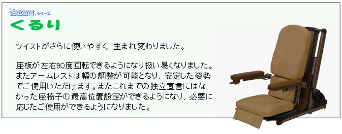 独立宣言シリーズ「コロコロ」軽快な走行性とバッテリーによる昇降を実現しました。こたつ・テーブルへフィッテングからベッド・ポータブルトイレ・車いすなどへの移乗で介護する方を支援します。好評発売中。※ベルトはオプション品です。