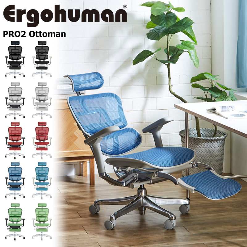 オフィスチェア エルゴヒューマン プロ2 オットマン ハイタイプ Ergohuman PRO2 Ottoman EHP2-LPL 在宅 リモート ヘッドレスト付 フットレスト付