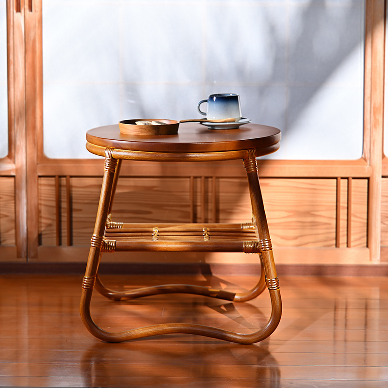 ラタン サイドテーブル 天然木 丸形 T250HR